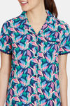 Zivame Pretty Floral Woven Mid Calf Length Nighty - Medieval Blue — thumbnail 5